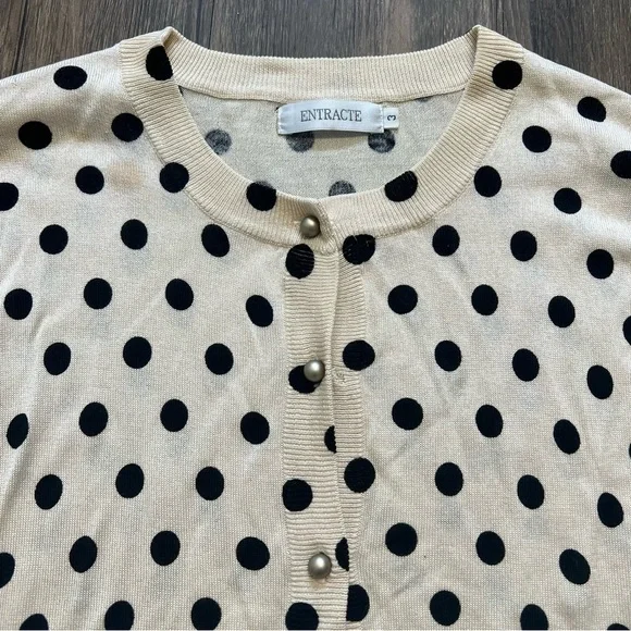 Entracte Vtg Silk Cashmere Polka Dot Crewneck Fitted Button Up Knit Cardigan M - Picture 7 of 16